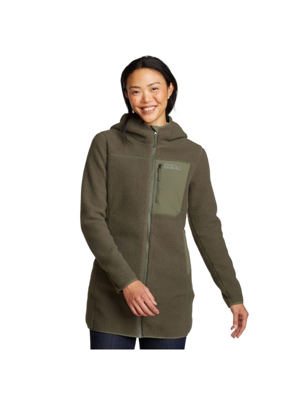 Eddie Bauer Olive Green Teddy Sherpa Hooded Jacket